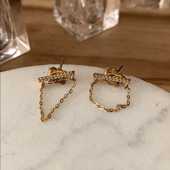 CZ diamond bar w chain studs (dainty) - Picture 2 of 2